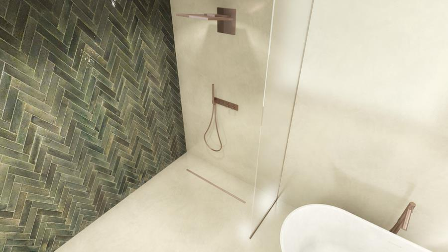 Een douchegoot afgestemd op microcement